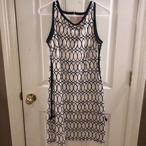 Lilly Pulitzer Dress White with Navy Geometric Circles Size Small